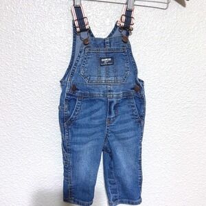 OshKosh Bgosh Denim Overalls Pants Baby Boys  6 Mo Medium Wash Vestbak Striped